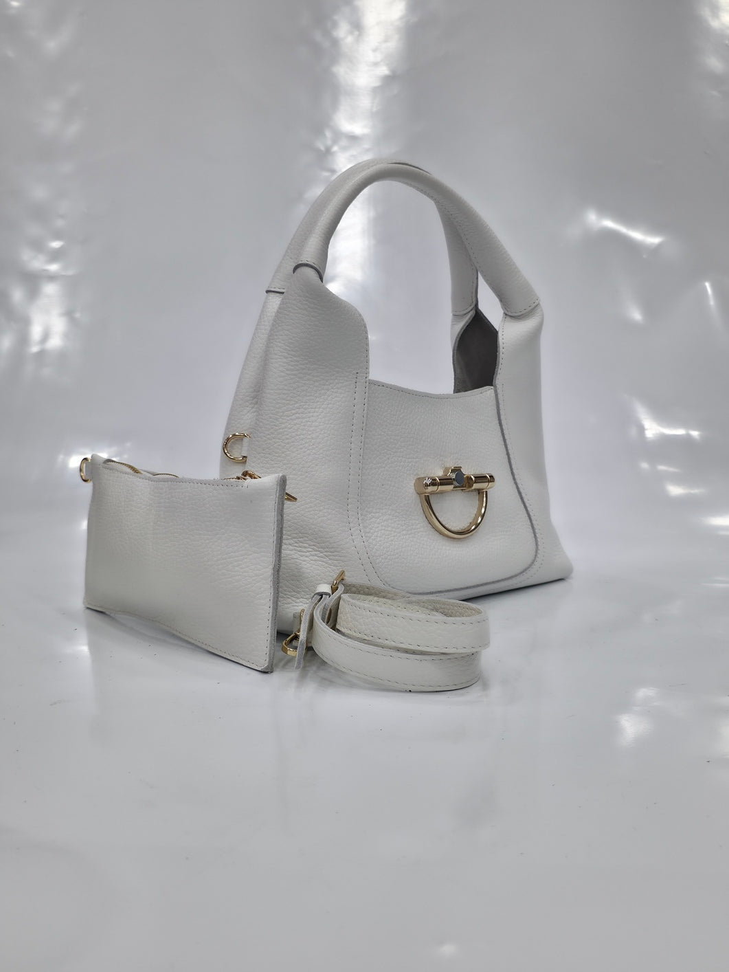 Women's White Buckle Shoulder Bag