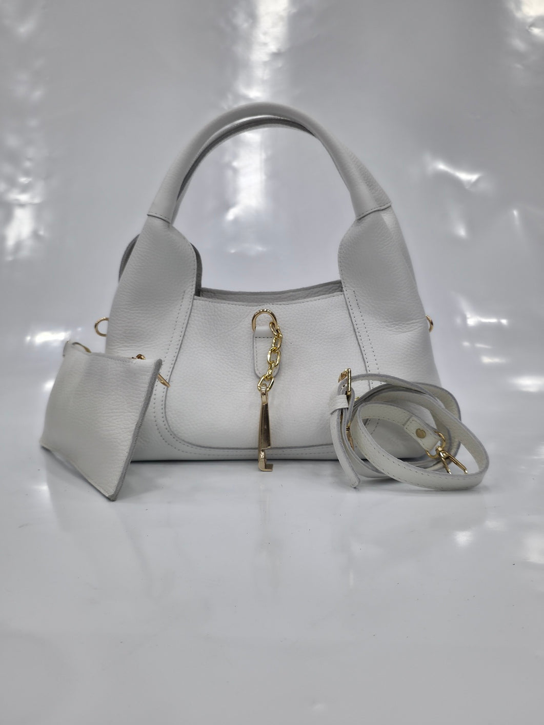 Women's White Buckle Shoulder Bag