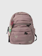 Kalp Desenli Pudra Kadın Sırt Çantası – Aksesuar Detaylı Mini Backpack