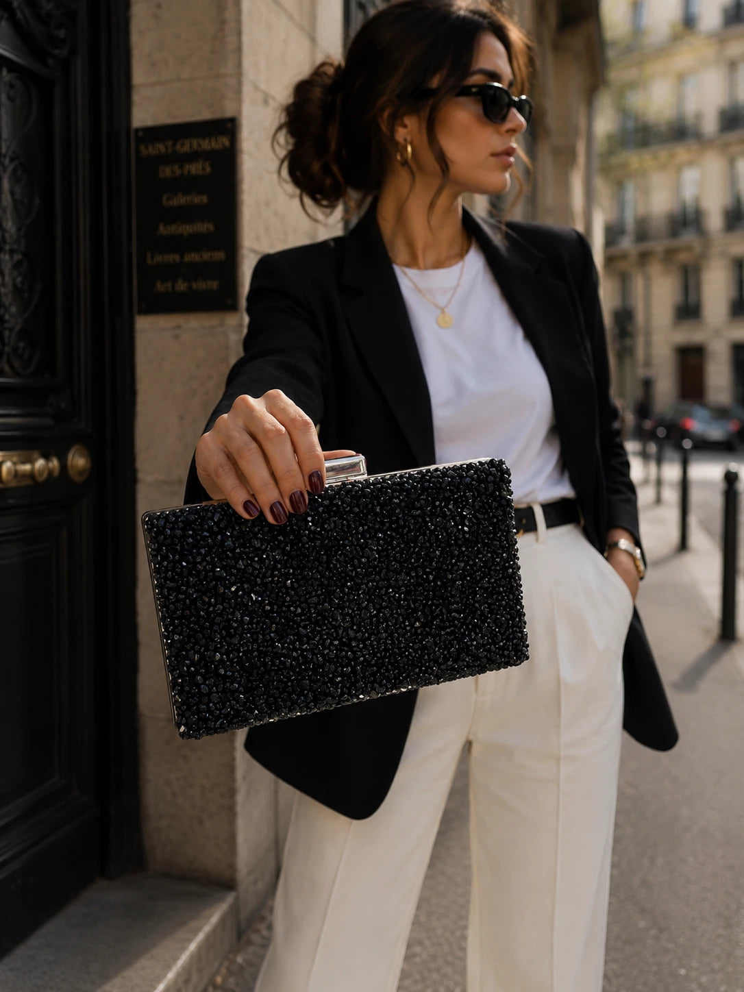 Siyah Taş İşlemeli Abiye Clutch Çanta