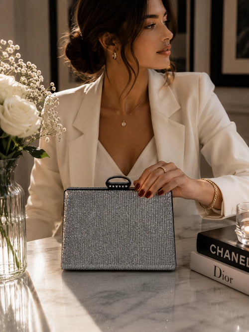 Gümüş Işıltılı Abiye Clutch Çanta
