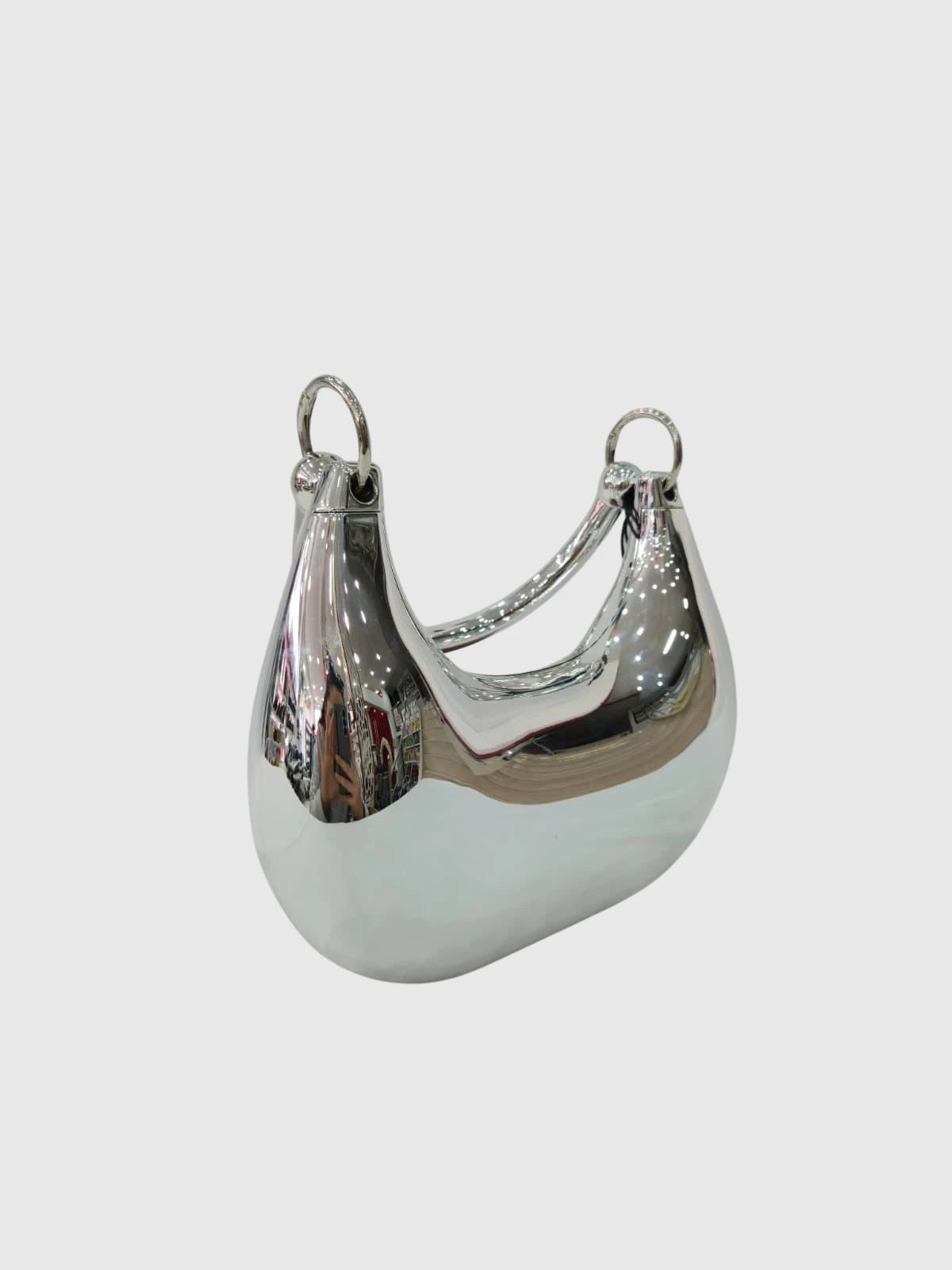 Silver Metalik Heykel Form Omuz Çantası