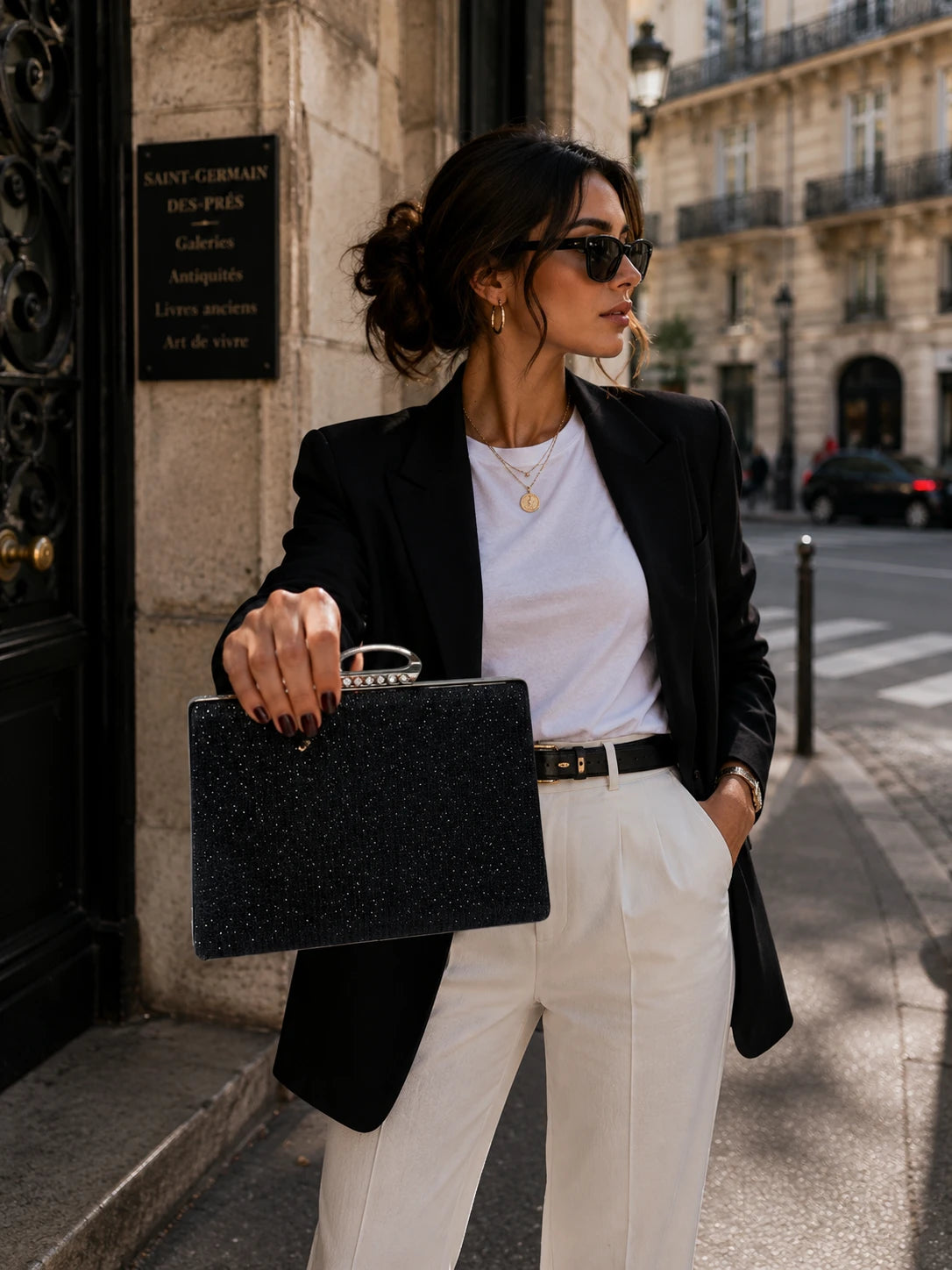 Siyah Işıltılı Taş Detaylı Abiye Clutch Çanta