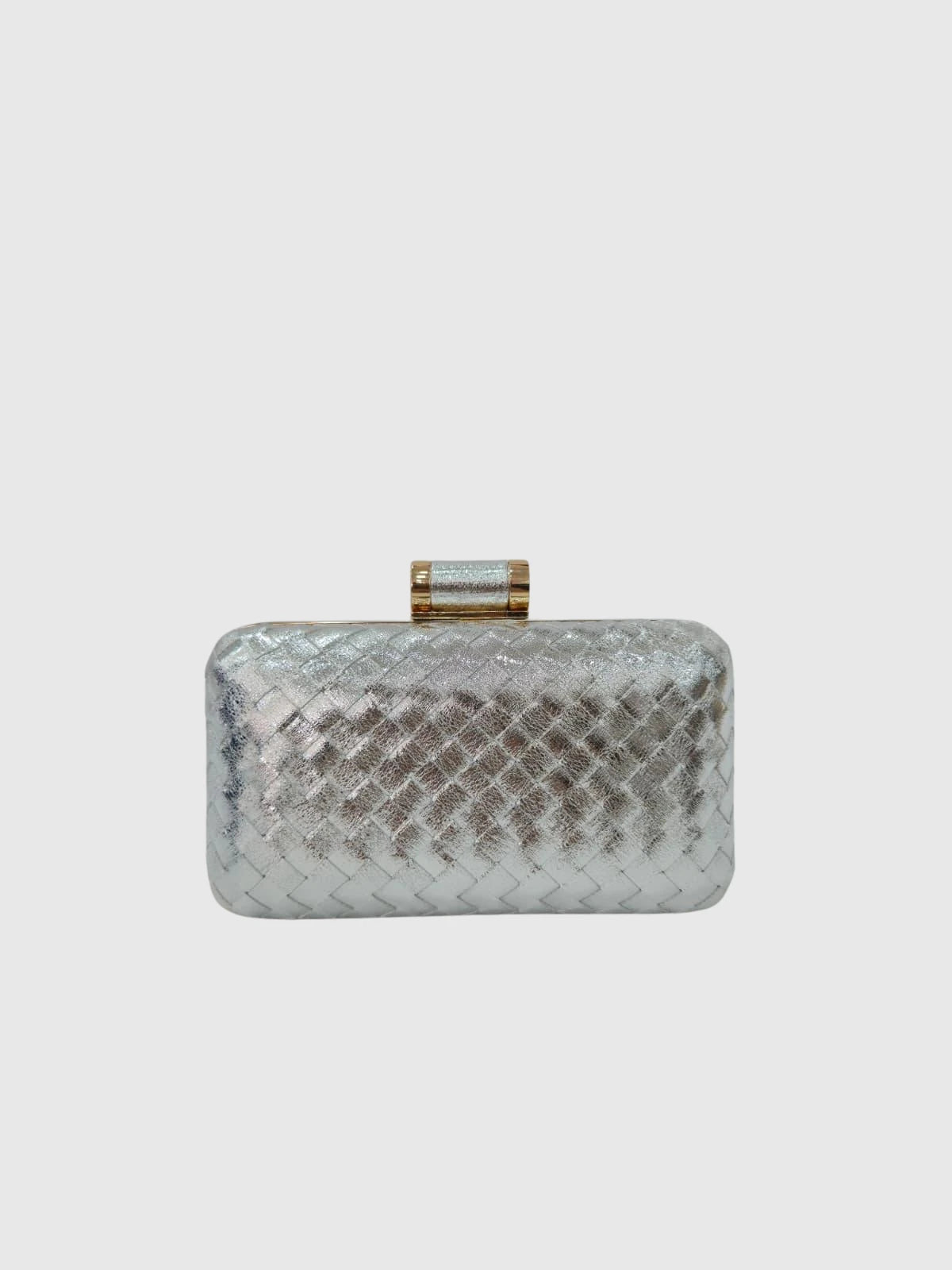 Gümüş Örgü Desenli Abiye Clutch Çanta