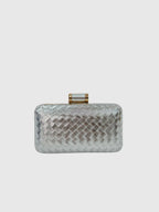 Gümüş Örgü Desenli Abiye Clutch Çanta