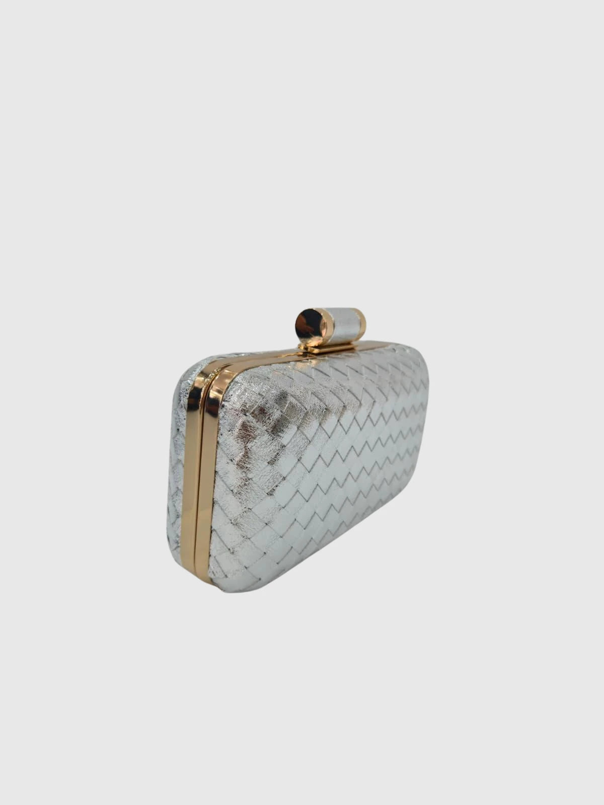 Gümüş Örgü Desenli Abiye Clutch Çanta